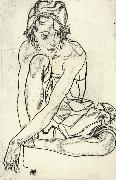 Egon Schiele Squatting Woman oil on canvas